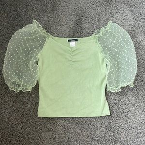 Cute mint top with sheer puffy sleeves